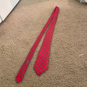 Vintage silk Hermes red tie with leaf pattern